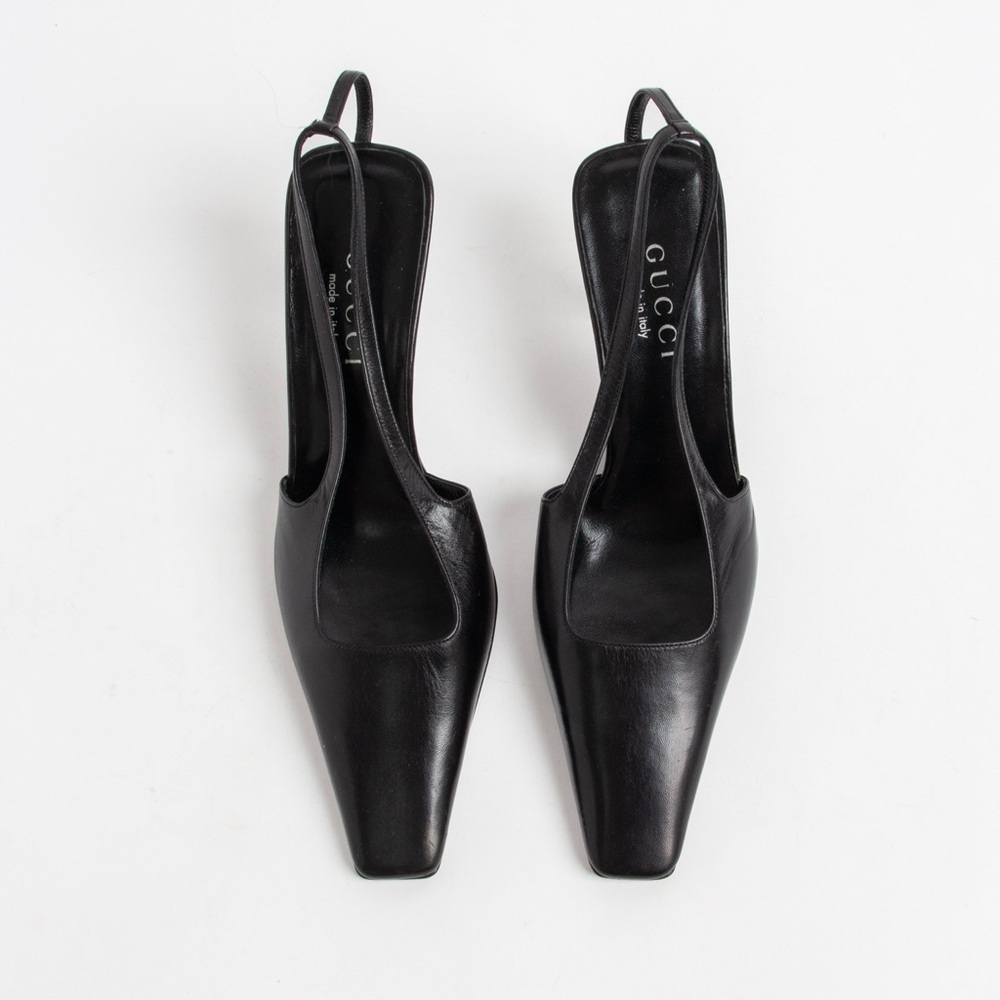 SOLD— Gucci Black Square Toe Crystal G Slingback Heels - Picture 3 of 11